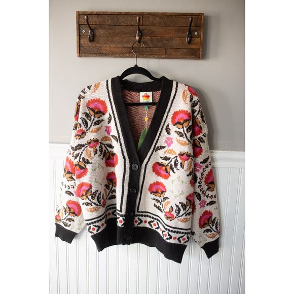 Anthropologie Farm Rio Palms Paradise Sand Knit Bomber Jacket XS NEW - Picture 2 of 4